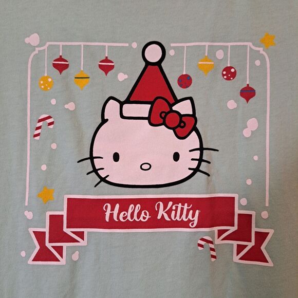 Hello Kitty x Unique Vintage Retro Santa Women Graphic Tee Light Green Sz M NWOT - Picture 4 of 8
